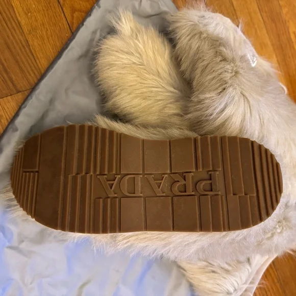 Prada Cream Faux Fur Knee Boot with Logo Plaque - Picture 5 of 7